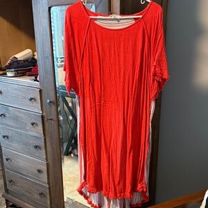 Umgee Red High Low Dress w Stripe On Back Raw Edge 2X Gently Used